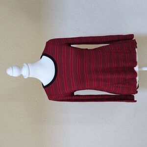 Love, Fire Red Black Stripe Long Sleeve High Low Hem Knit Tee Size Large